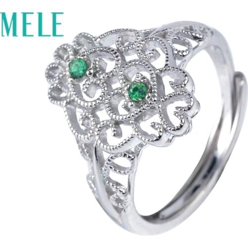 MELE Natural emerald rings for women,Fashion classic style with 925 sterling silver,1.8mm 0.08ct round cut gemstone fine jewelry