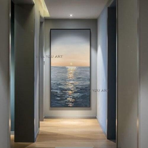 100% Hand-Painted Oil Painting Sea Level Sunrise Porch Nordic Modern Landscape Light Luxury Decorative Simple And Frameless