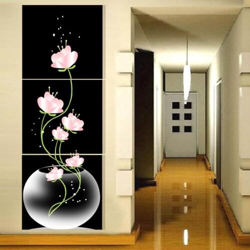 2016 3 Piece Print Painting Abstraction Pink Flowers Canvas Wall Art Modern Decoration Picture