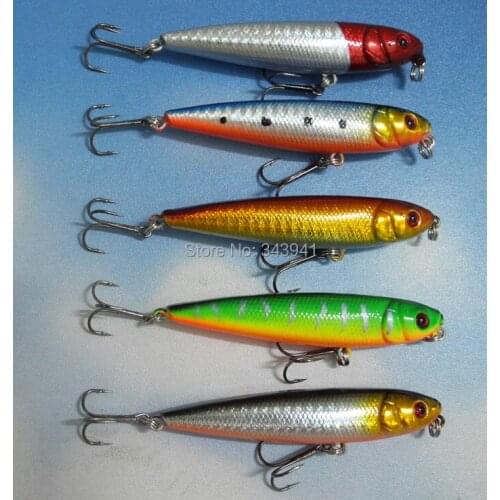 5Pcs/Lot Tackle Fishing Topwater Floating Pencil Lure Hooks Crank baits 9g 80mm 3.14" Free Shipping