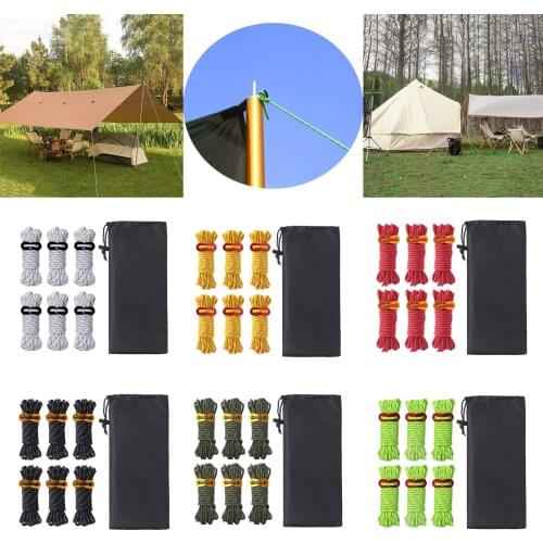 6 Pack Guylines Tent Cords Camp Rope with Adjuster Tensioner for Camping