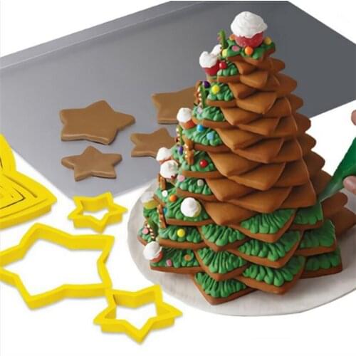 6Pcs Christmas Tree Cookie Cutter Stars Shape Fondant Cake Biscuit Cutter Mold 3D Cake Decorating Tools Baking Moulds Kitchen