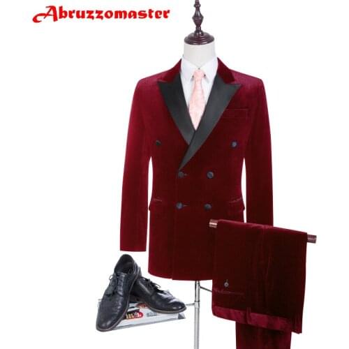 Velvet Man Suit Velvet Man Blazers for Groomsman Suit Double Breasted Groom Tuxedos Tailored Suit Velevt Tuxedos Jacket+pants
