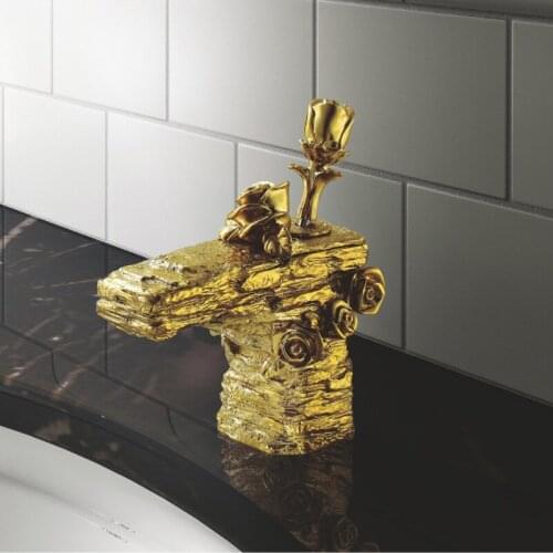 Free shipping Single hole gold clour sink faucet artistic basin Rose faucet luxurious FAUCET MODERn MIXER FAUCET