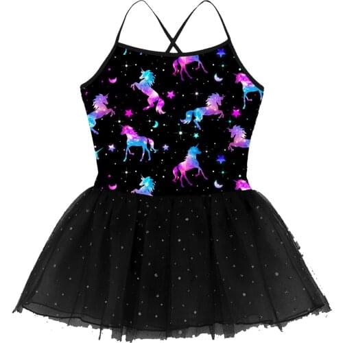 Kids Girls Glitter Mermaid Dress Spaghetti Shoulder Straps Scales Pattern Printed Ballet Dance Gymnastics Leotard Tutu Dress