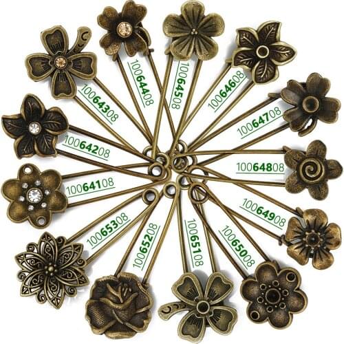 10 Antique Bronze Flower Brooch,Scarf Clip pins, Safety Pins for Garment Accessories, Brooch Findings 20x50mm-10064X