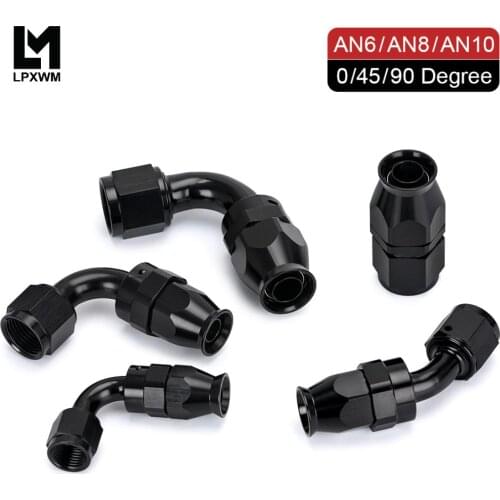 1 Piece PTEF AN6 8 10 Straight 45 90 Degree Reusable Swivel Hose End Fitting For Stainless Steel Braided hose Black Red Blue