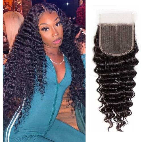 Deep Wave Lace Closure With Baby Hair Peruvian T Part Remy Human Hair 4x1 Lace Closure Remy Hair Pre Plucked Swiss Lace Closure