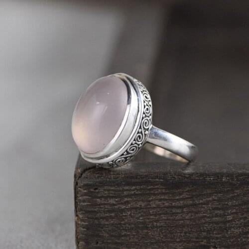 FNJ 925 Silver Rings Rose Quartz 100% Real Original S925 Solid Prue Silver Ring for Women Jewelry Vintage