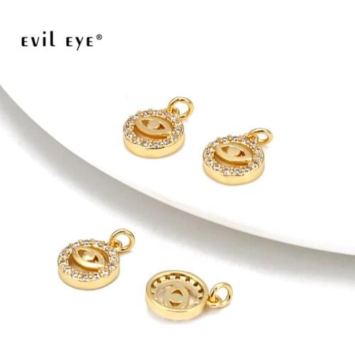 EVIL EYE Micro Pave Zircon Round Turkish Eye Pendant Copper Gold Color Pendant Charm for Bracelet Necklace Jewelry Making BD313