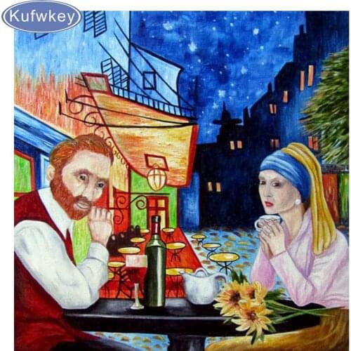 5D DIY Square Diamond Embroidery Cafe Terrace at Night,Diamond Painting Cross Stitch Mosaic Home Decoration wall painting