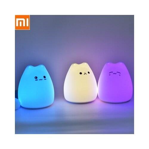 Cute Cartoon Silicone Cat LED colorful change Night Light Soft Touch Tap Bedside Lamp USB Charged Lamp for Kids Gift