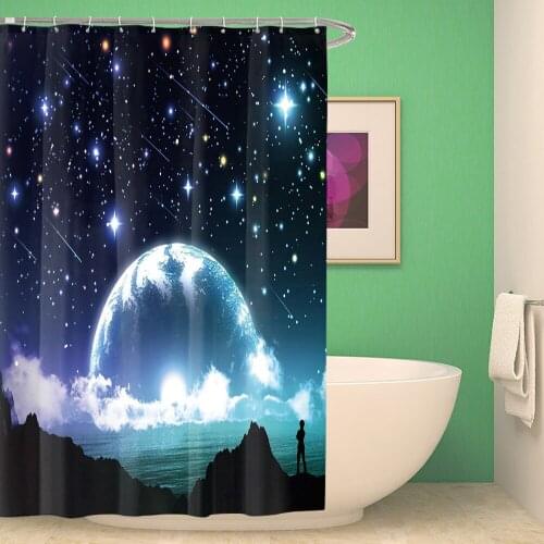 Fashion 3D Digital Printing Bright Moon In The Night Sky Extra Long Polyester Waterproof Shower Curtain Customized Home