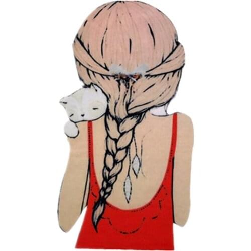 Cartoon Beauty Girl Printed Patches for Clothes Shirt Jacket Applique Lovely Cat Patch Clothing Accessory