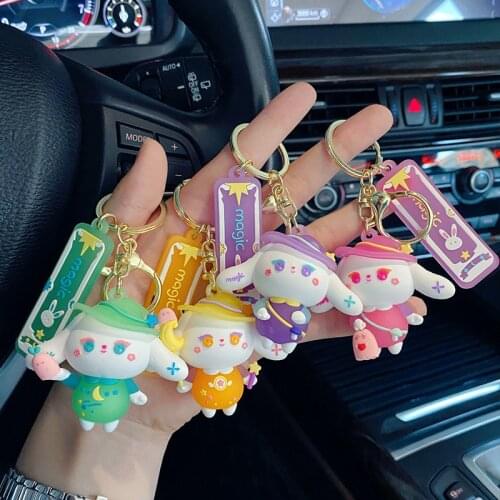 Cartoon Cute Epoxy Magic Rabbit Keychain Fashion Car Pendant Key Ring Bag Ornament Key Chains Creative Gift for Kids Bunny Toys