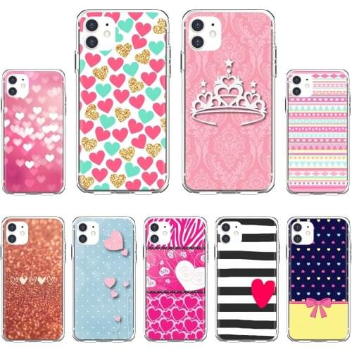 Soft TPU Covers For Xiaomi poco X3 nfc F2 Pro M3 Mi 5X 6X Max Mix 1 2 2S 3 Mi5 Mi6 Mi3 Mi4 Pink-Rose-Heart-Stripes-Princess