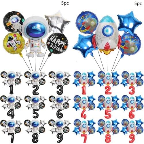 6pc 32 Inch Digital Aluminum Foil Rocket Star Astronaut Balloon Confetti Latex Set Birthday Party Decorations Toy ​Baby Shower