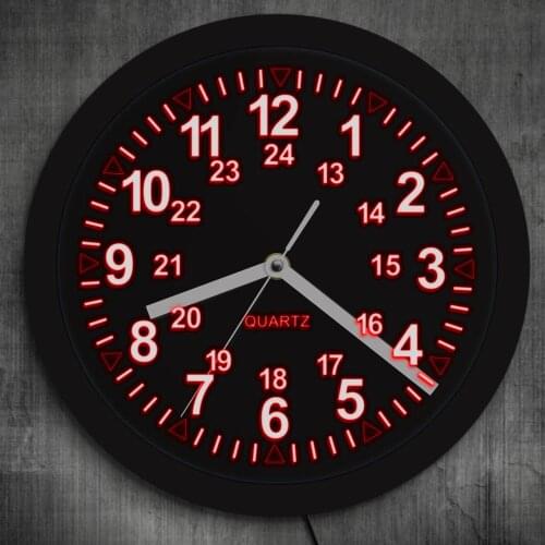 Military Pattern Retro Wall Clock with LED Backlight 24 Hours Display Zulu Time LED Neon Wall Clock Army Navy Marine Timing Gift