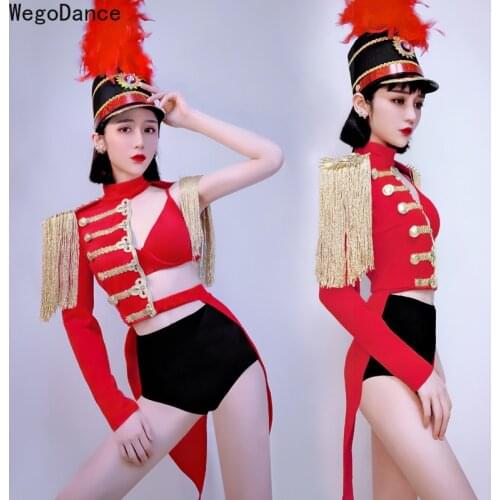 New Dance Costume Women Cosplay Military Uniform Red Suit Festival Outfit GoGo Dance Bar Party Rave Stage Costume