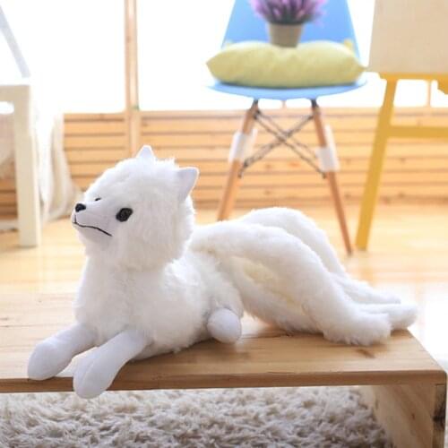 Plush white fox Fairy tale figure Nine tails fantastic Puffy long tail stuffed simulatian aniamls toys for children