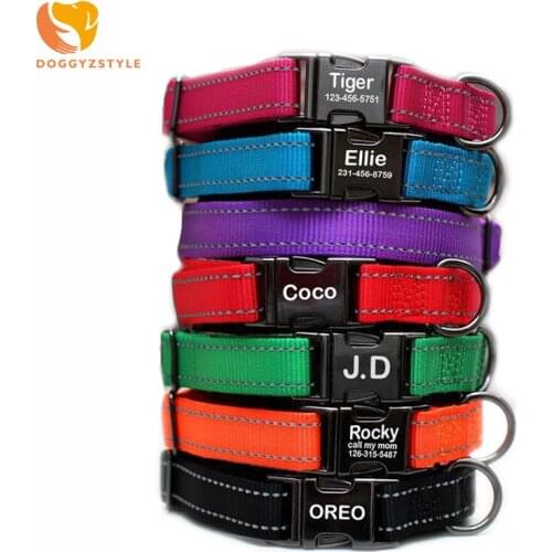 Customized Nylon Pet Collar Reflective Dog Collar Personalized ID Tag Nameplate Puppy Collar Durable Outdoor Walking Leads