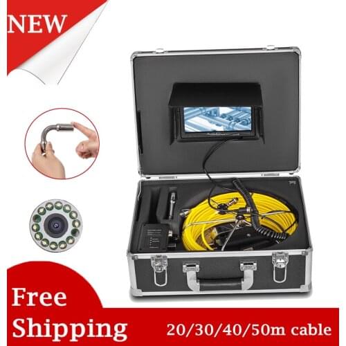 23mm Sewer Pipe Inspection Video Camera IP68 Waterproof Drain Pipeline Industrial Endoscope with 7'' Monitor Hard Long Cable
