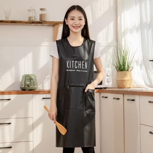 PU Leather Apron Waterproof Oil-proof Aquatic Products Smock Wear-resistant Household Kitchen Men And Women Fashion Pinafore