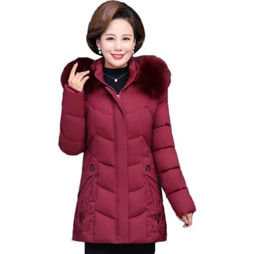 Middle-aged Elderly Womens Winter Down Cotton Jacket 2020 New Fur Collar Hooded Women Parkas Thick Warm Coat Plus Size 5XL 2207