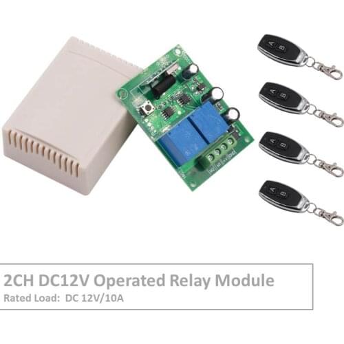 RF Switch Remote Control DC 12V 2 Gang Relay Receiver and 1527 learning code Transmitter For LED Light Electric Device Control