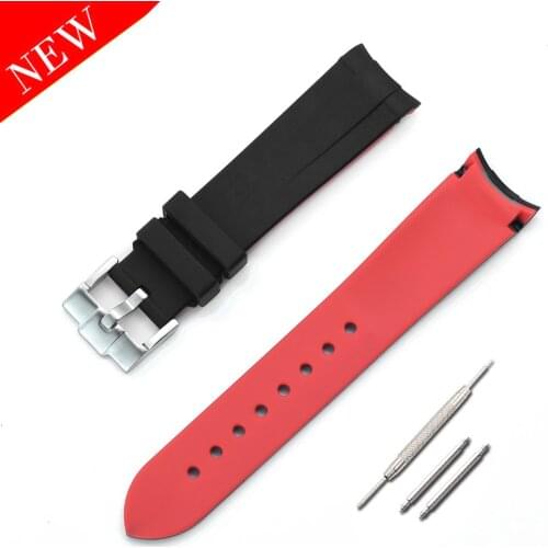 20mm 22mm Sport Double Color Silicone Strap Curved End Pin Buckle Waterproof Rubber Men Replacement Wrist Band Watch Accessories