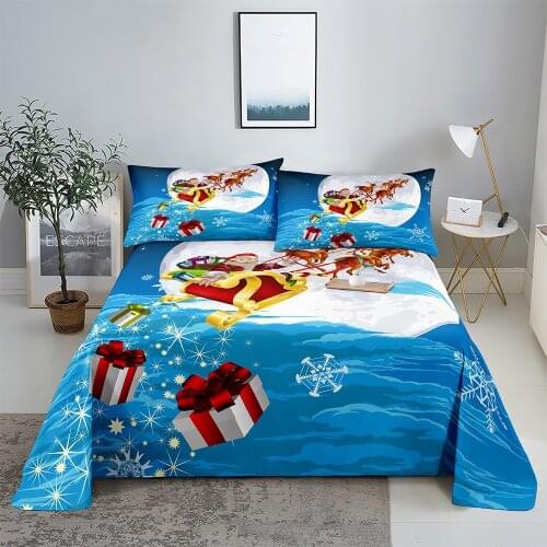Christmas Gifts Bedding Sheet Home Digital Printing Polyester Bed Flat Sheet With Pillowcase Print Bed Sheet