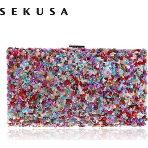 SEKUSA Diamonds Candy Evening Bag Summer Fashion Female Small Day Clutch Shoulder Chain Handbags Phone Key Wallets