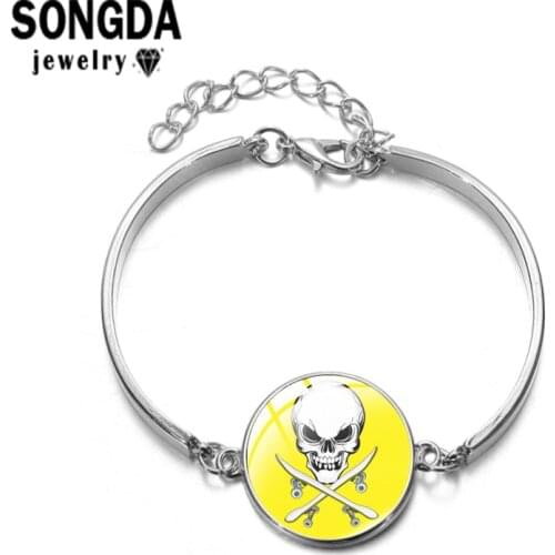 SONGDA Skull and Crossbones Art Pattern Bracelet Glass Cabochon Surface Bracelet Fashionable for Women Jewelry Gift Accessories