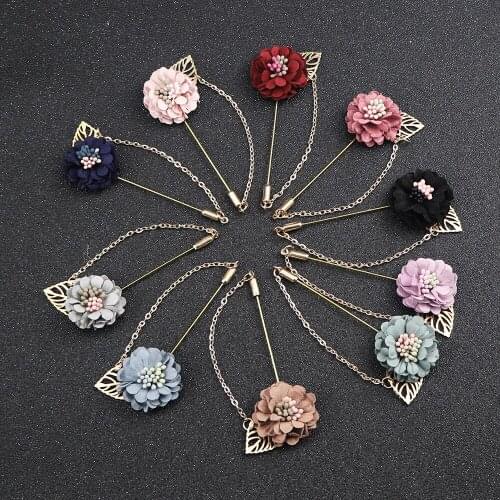Fabric Flower With Chain Women Lapel Pin Wedding Brooch Jewelry 1pc Safety Muslim Hijab Pins