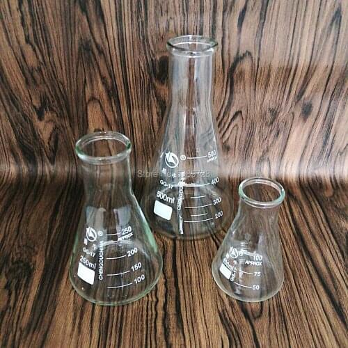 1set 100/250/500ml Triangular Flask with Wide Neck Borosilicate Glass Conical Erlenmeyer Flask For Chemistry Laboratory