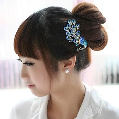 Women Lovely Vintage Peacock Rhinestone Hair Clip Hair Comb Beauty Tool Jewelry ARKX