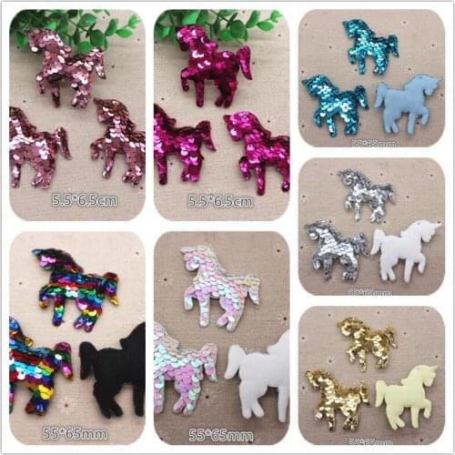 10pcs 5.5*6.5cm Glitter Paillette Unicorn Padded Patches Appliques For Clothes Sewing Supplies DIY Craft Decoration