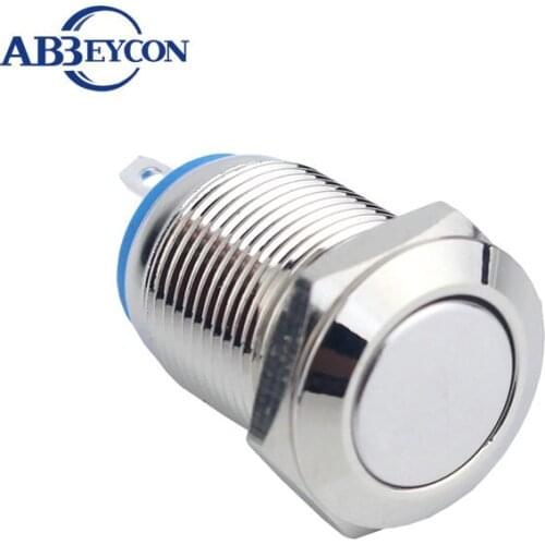 12mm Momentary High Flat Metal Shell Push Button Switch IP65 Flat Round Head Normally Open 2 Pin Terminal Waterproof Switch