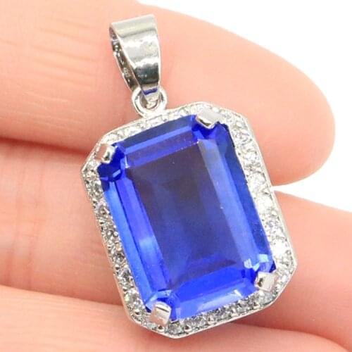 28x15mm Ravishing Rectangle 18x13mm Pink Kunzite White CZ Womans 925 Silver Pendant