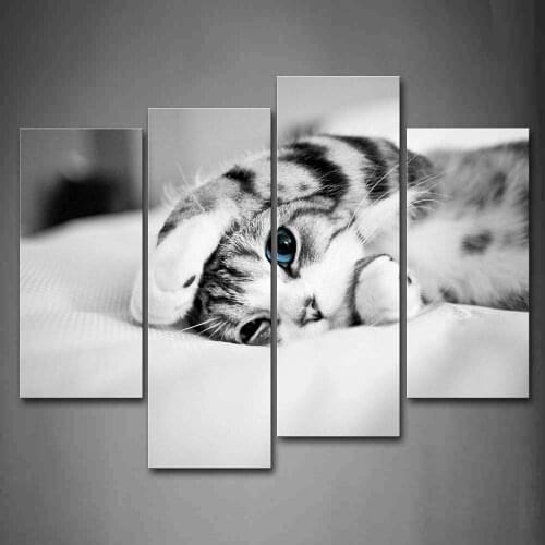 4 Panels Framed Lovely kitten Painting Canvas Wall Art Picture Home Decoration Living Room Canvas Print Modern Painting