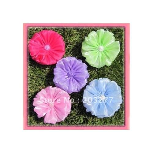 5colors for your choose 31/2'' shiny organza mesh big silk flower