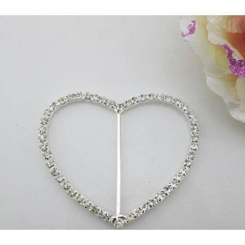 5pcs large heart rhinestone buckle for wedding invirtation card in silver plated
