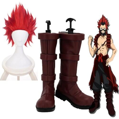 Anime Boku no Hero My Hero Academia Eijiro Kirishima Cosplay Boots Anime Kirishima Eijiro Short Red Cosplay Wig Boku no Hero Aca