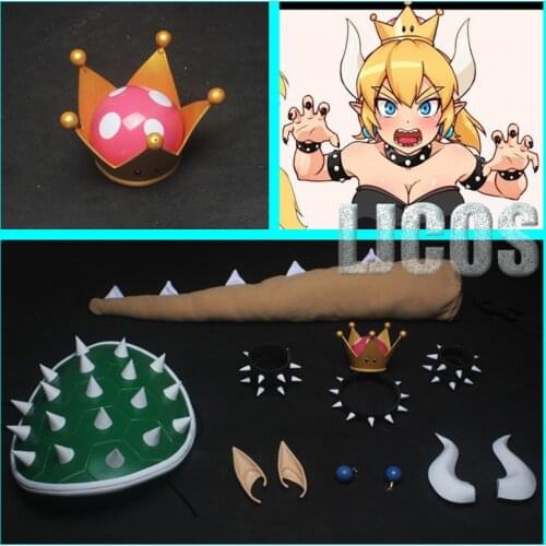 Bowsette Kuppa Koopa Hime Princess Cosplay Womanize Crown Earrings Horns Tail Ear Armor Choker Headwear Halloween Costume Props