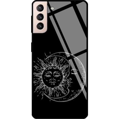 Sun Moon Astrology Spiritual Yoga Tempered Glass Case For Samsung Galaxy S21 Ultra Note 20 S8 S9 S10 Note 10 Plus S20 FE