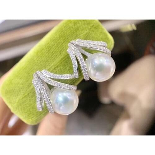 D416 Pearl Earrings Fine Jewelry 925 Sterling Silver Natural Round 9mm Fresh Water White Pearls Stud Earrings for Women Presents