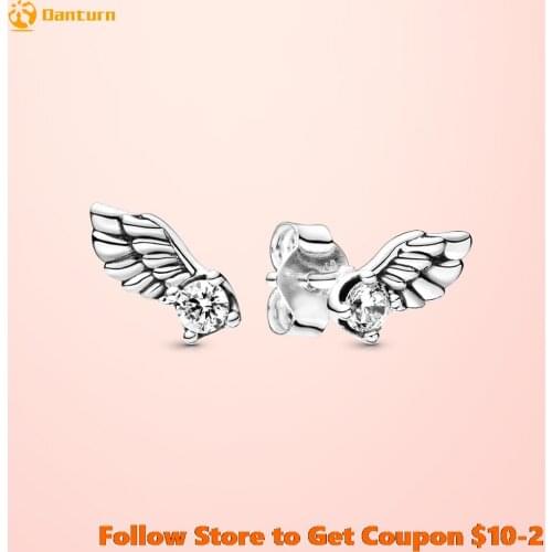 Danturn New 925 Sterling Silver Stud Earrings Sparkling Angel Wing Stud Earring For Women Earings Original Trendy Jewelry Making