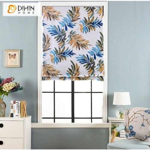 DIHIN HOME Natural Pastoral Printed Leaf Roman Blinds Customized Roller Blind Window Treatment