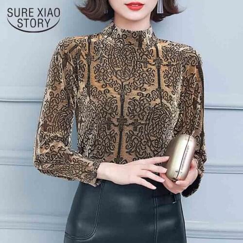 Elegant Women O-neck Embroidery Sexy Blouse Vintage 2021 Autumn Winter New Mesh Long Sleeve T-shirt Female Clothing Blusas 16724