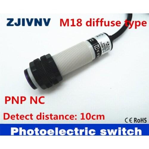 M18 diffuse reflection type PNP NC DC10-30V 3 wires photoelectric sensor switch photocell distance 10cm, CE approval G18-3A10PB